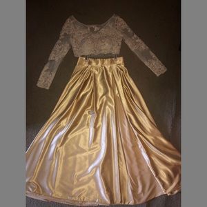 Gold & Beige 2 piece prom dress